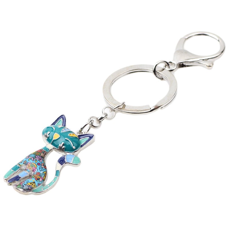 BONSNY Enamel Alloy Chain Cat Key Chains For Women Car Purse Handbag Charms (Blue) - Image 3